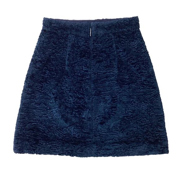 MSGM Size 42 (M) Crushed Velvet Mini Skirt Dark Blue Fuzzy Textured - Picture 3 of 8